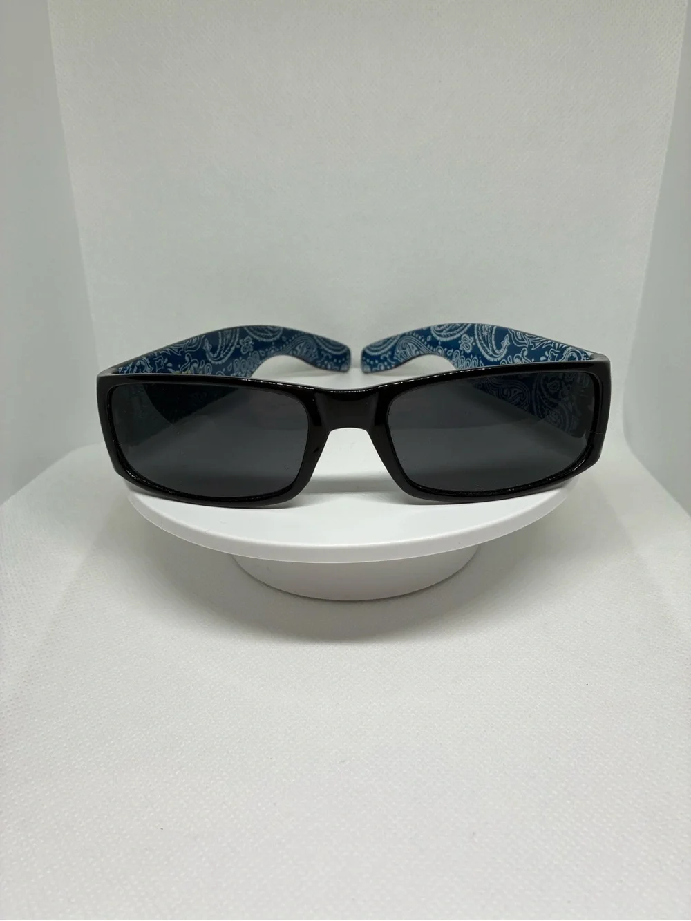 Locs Black Rectangle Sunglasses with Blue Bandana Temple Accent